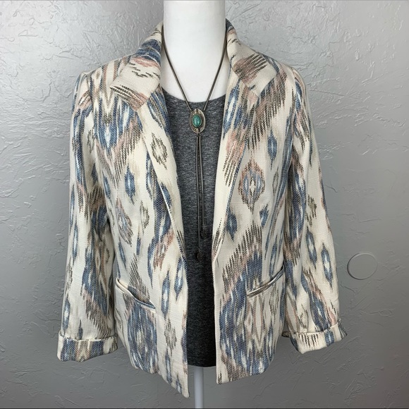 Chico’s Aztec Boho Western woven ikat open front Blazer 0 or Sm - Picture 1 of 9